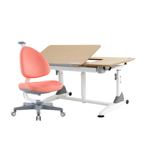 G6C+S 成長桌椅組 (BABO)-白橡 (MDF)／珊瑚紅