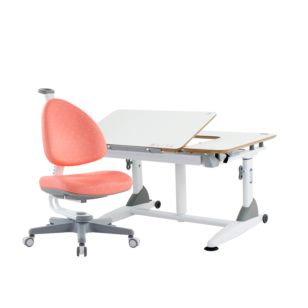 G6C+XS成長桌椅組-潔白 (MDF)／珊瑚紅 (BABO椅)