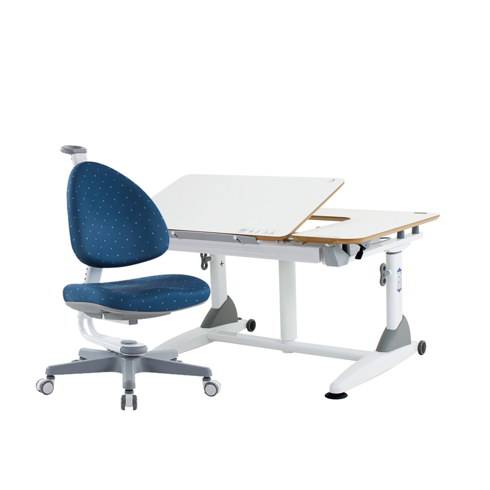 G6C+XS成長桌椅組-潔白 (MDF)／深海藍 (BABO椅)