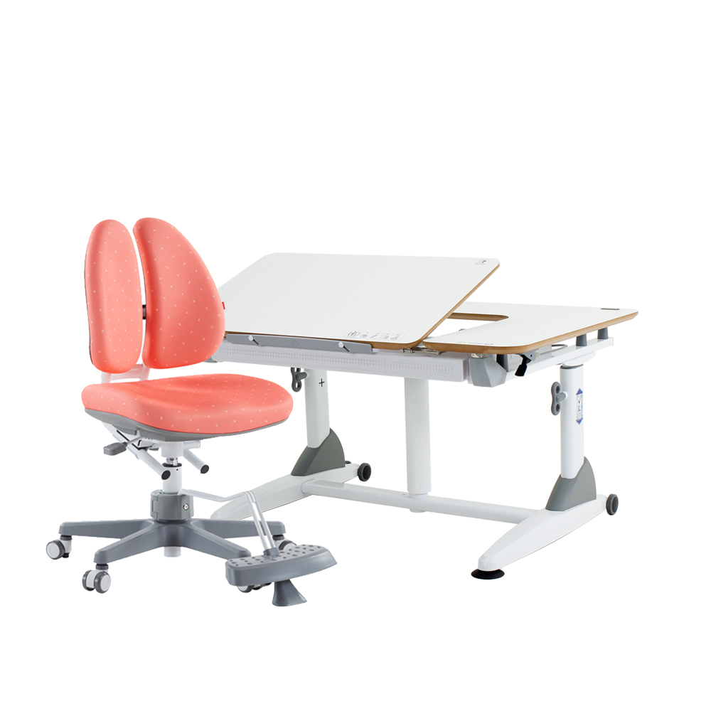 G6C+XS成長桌椅組-潔白 (MDF)／珊瑚紅 (DUO椅)