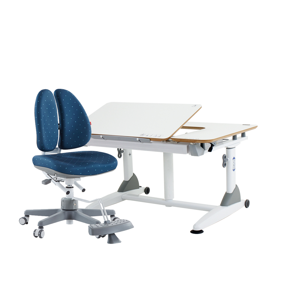G6C+XS成長桌椅組-潔白 (MDF)／深海藍 (DUO椅)